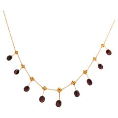 Antique Edwardian 15ct Gold Garnet Fringe Dropper Necklace 