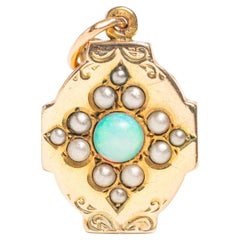 Antique Edwardian 9ct Gold Opal and Seed Pearl Pendant Necklace