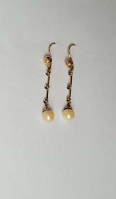 Antique Edwardian 9CT Gold Pearl drop earrings