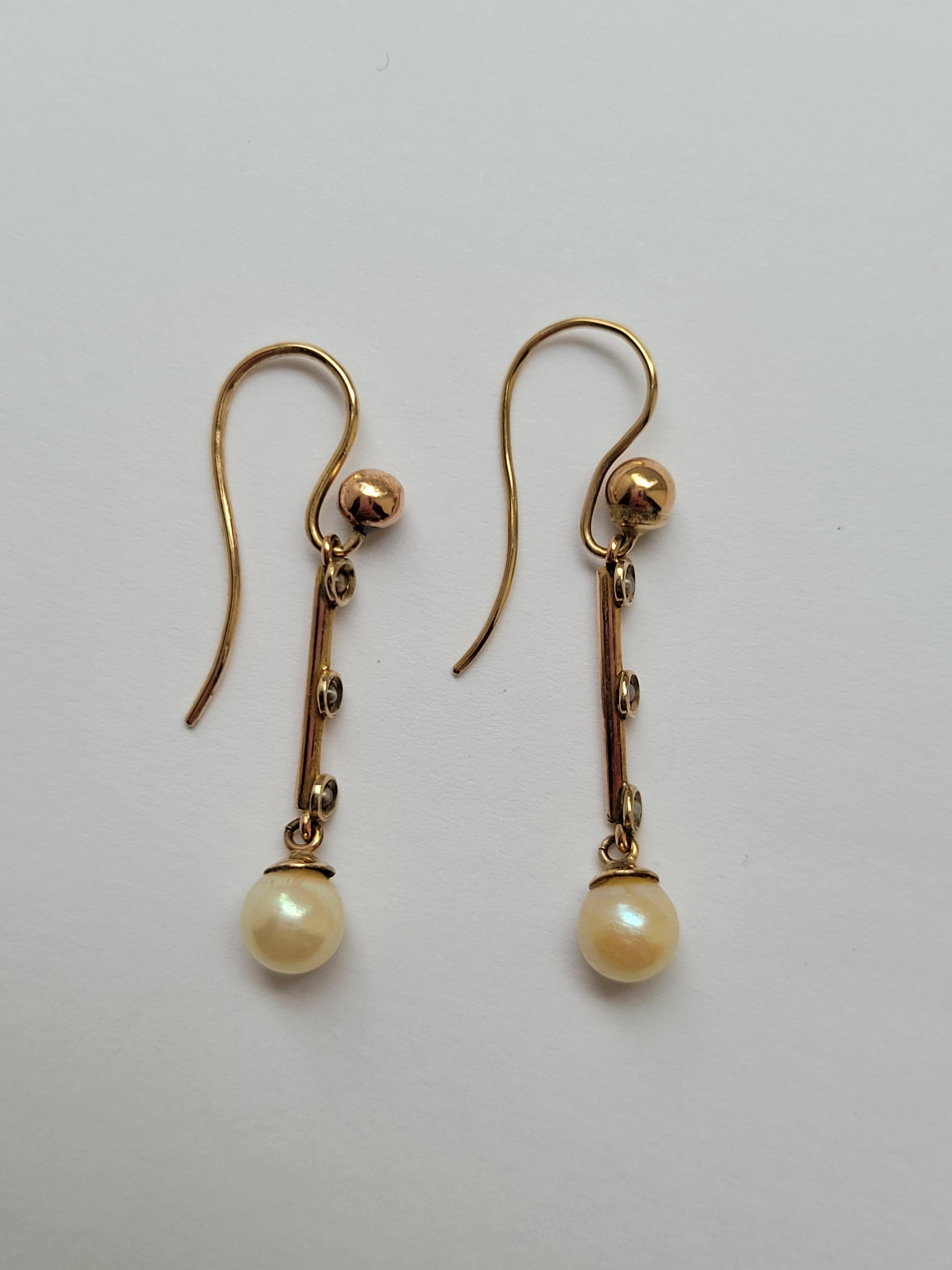 Bead Antique Edwardian 9CT Gold Pearl drop earrings For Sale