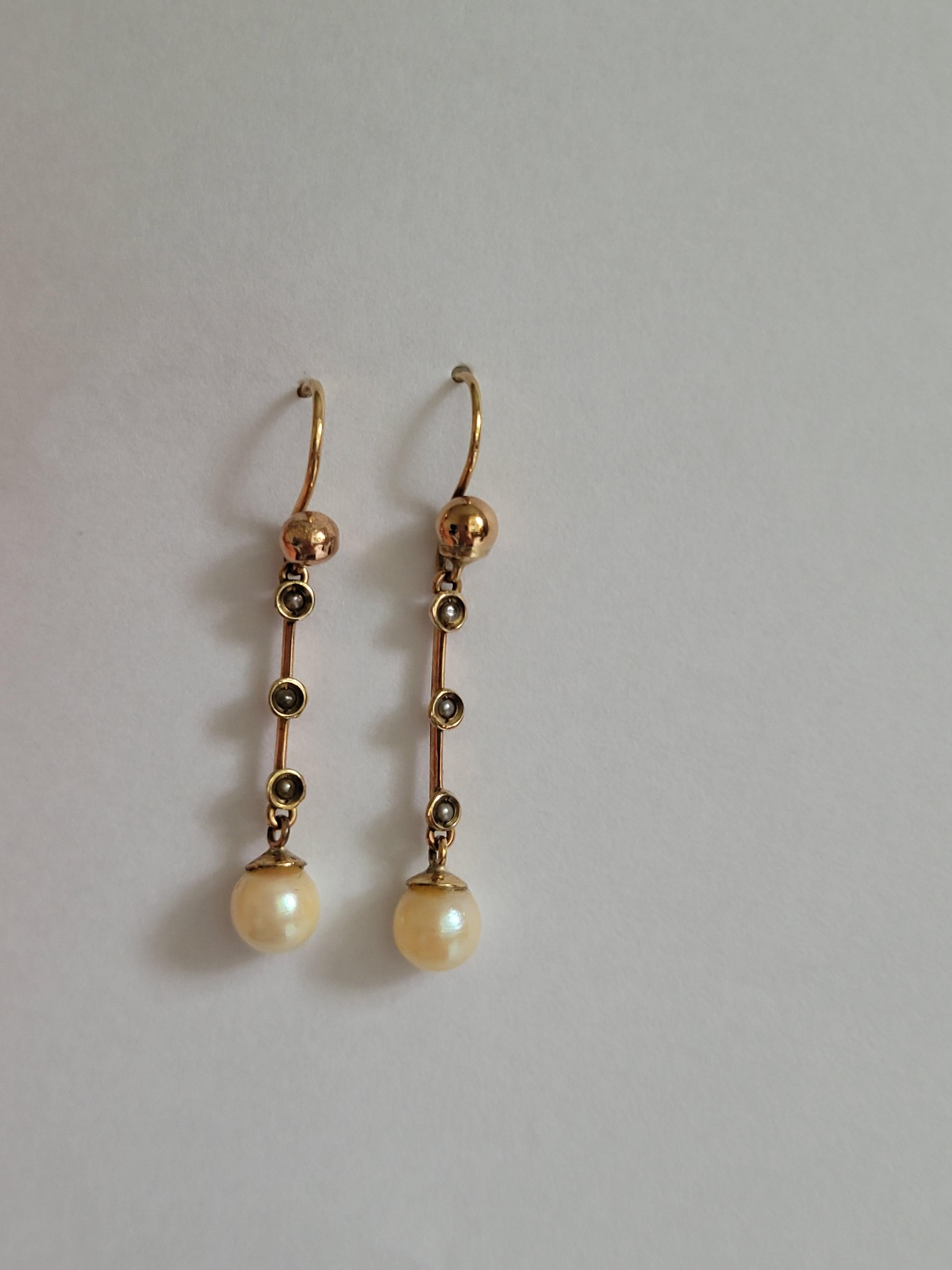 Antique Edwardian 9CT Gold Pearl drop earrings In Good Condition For Sale In Boston, Lincolnshire