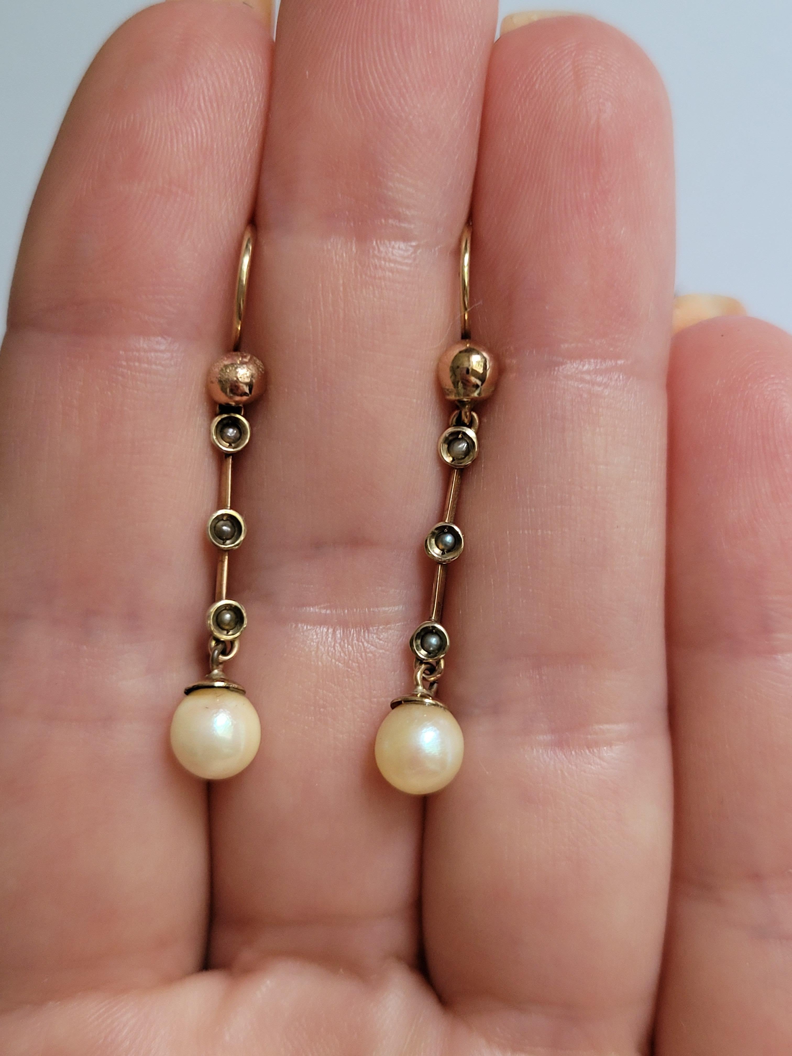 Women's Antique Edwardian 9CT Gold Pearl drop earrings For Sale