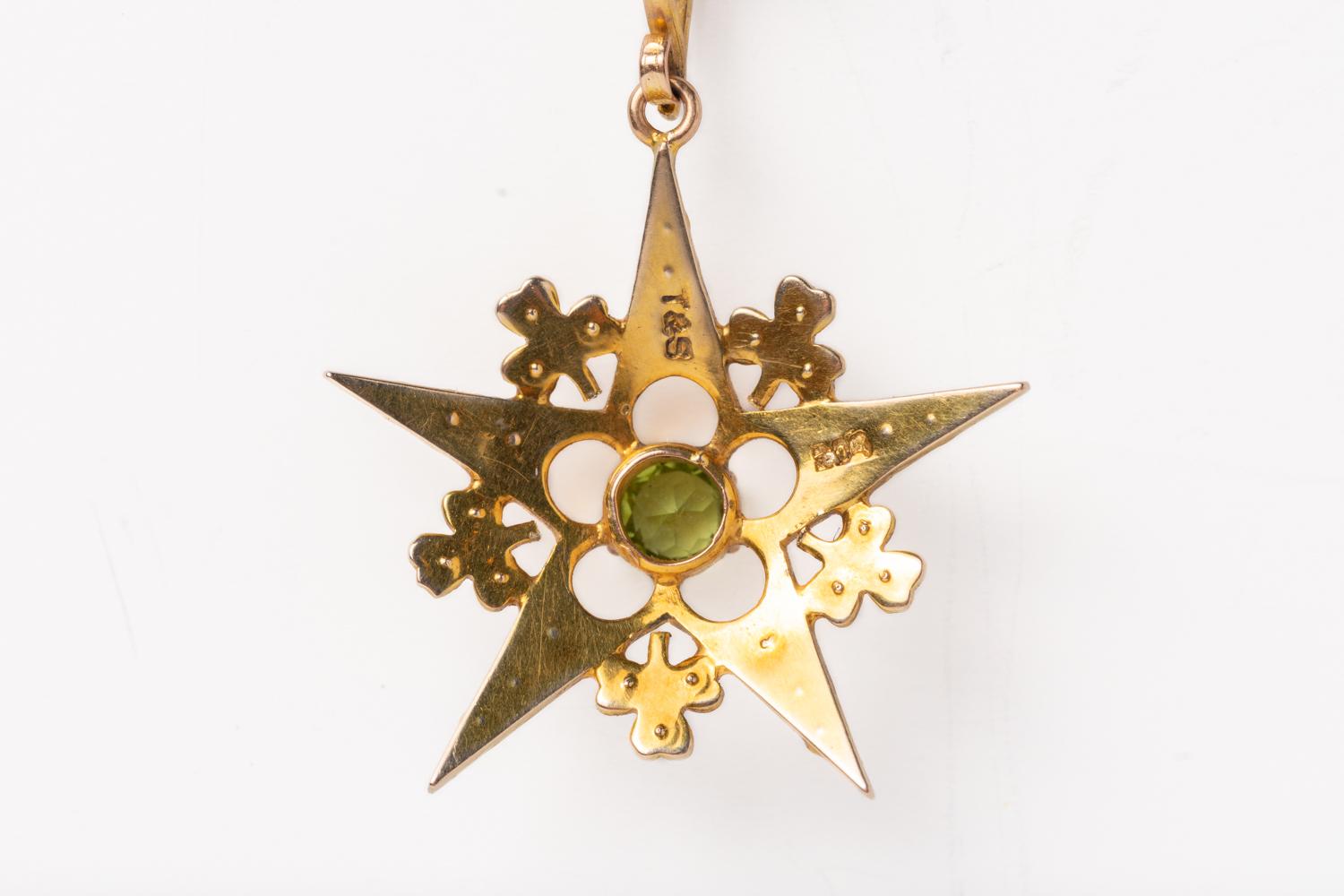 Edwardian Antique 9ct Gold Peridot And Pearl Pendant With A Chain