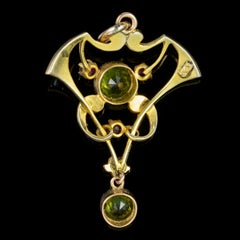 Antique Edwardian 9 Carat Gold Ruby Peridot Pearl Pendant
