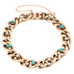 Bracciale antico edoardiano in oro 9 carati con perle turchesi