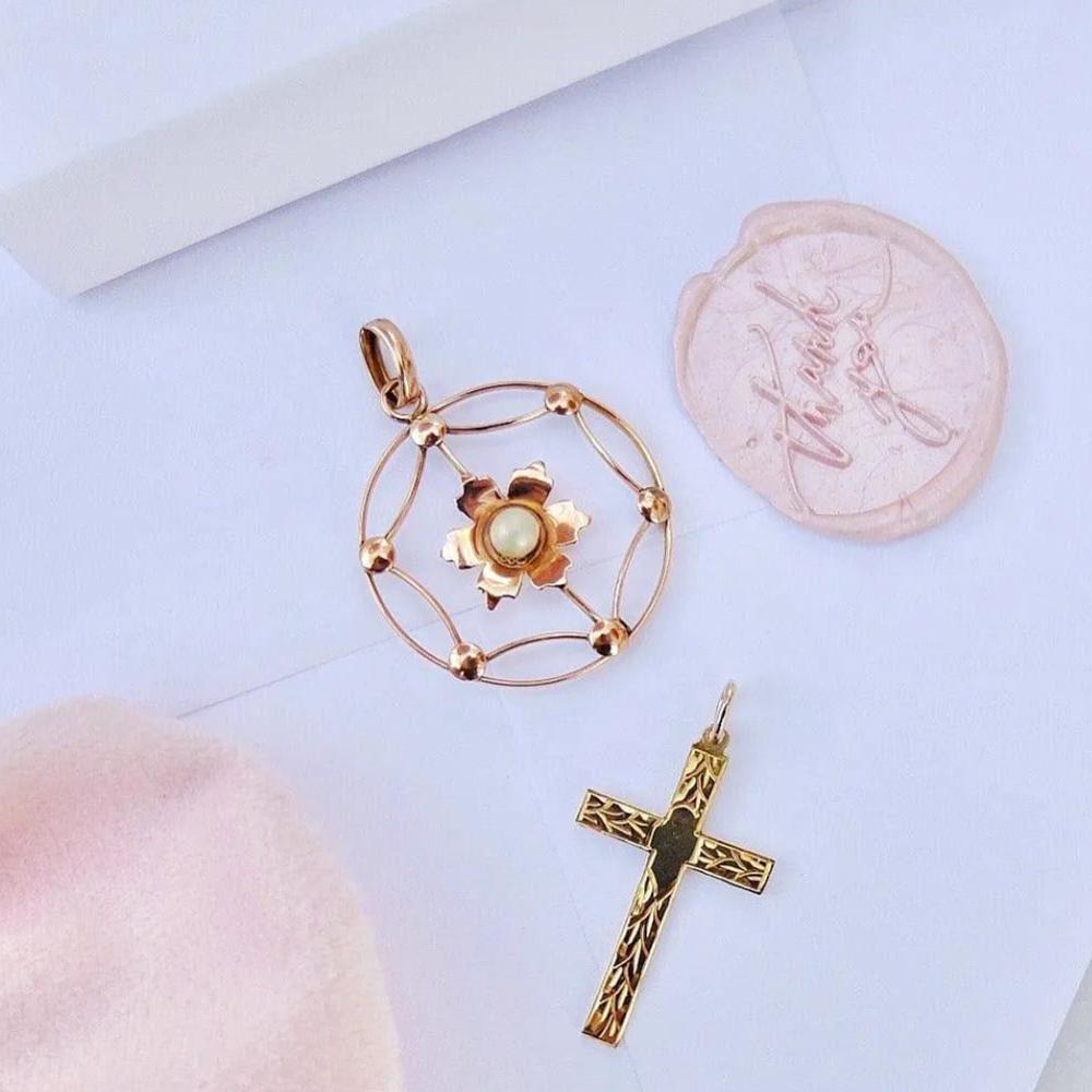 Édouardien Collier édouardien ancien fleur en or rose 9 carats en vente