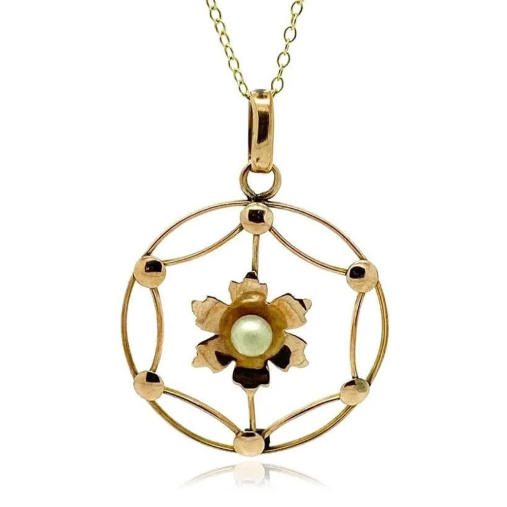 Taille ronde Collier édouardien ancien fleur en or rose 9 carats en vente