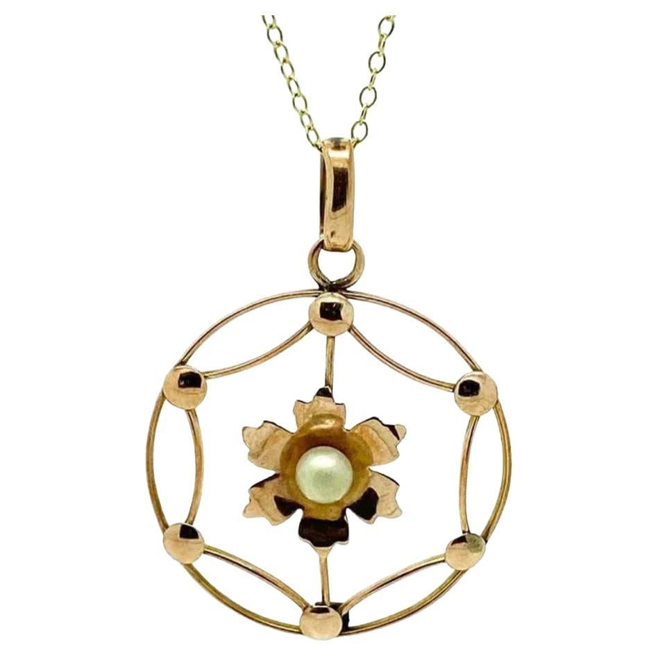 Antike edwardianische 9 Karat Roségold Perlen-Blumen-Halskette