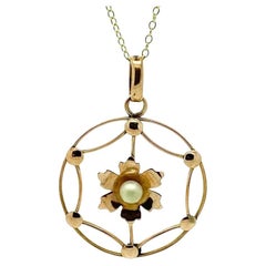 Antique Edwardian 9ct Rose Gold Pearl Flower Necklace