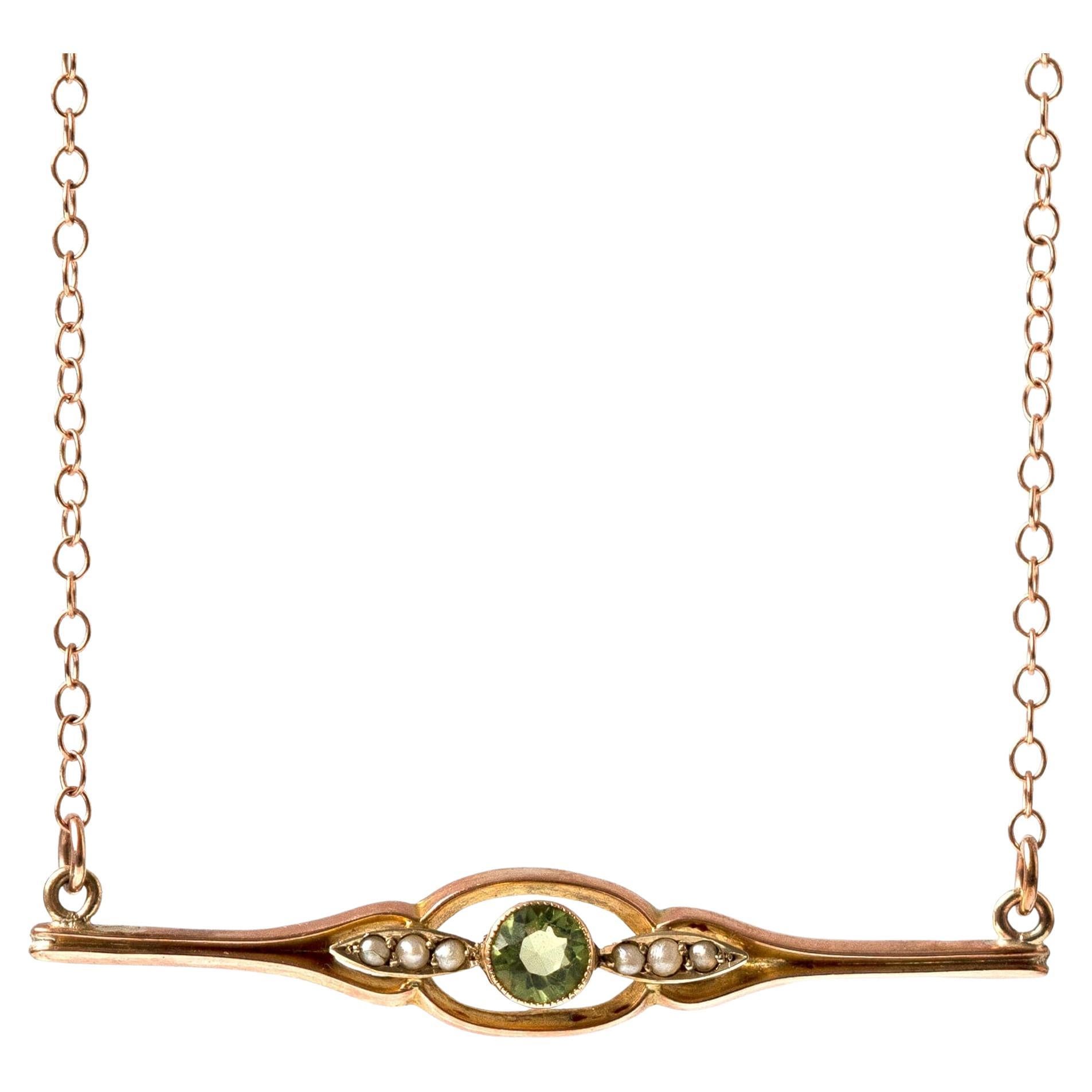 Antike edwardianische 9 Karat Roségold Peridot-Perlenkette