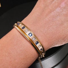 Antique Edwardian 9ct Yellow Gold Sapphire And Diamond Bangle Circa 1910