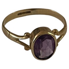 Antiker Edwardian 9K Gold Amethyst Lünettenring mit geschwungenen Schultern, England, ci