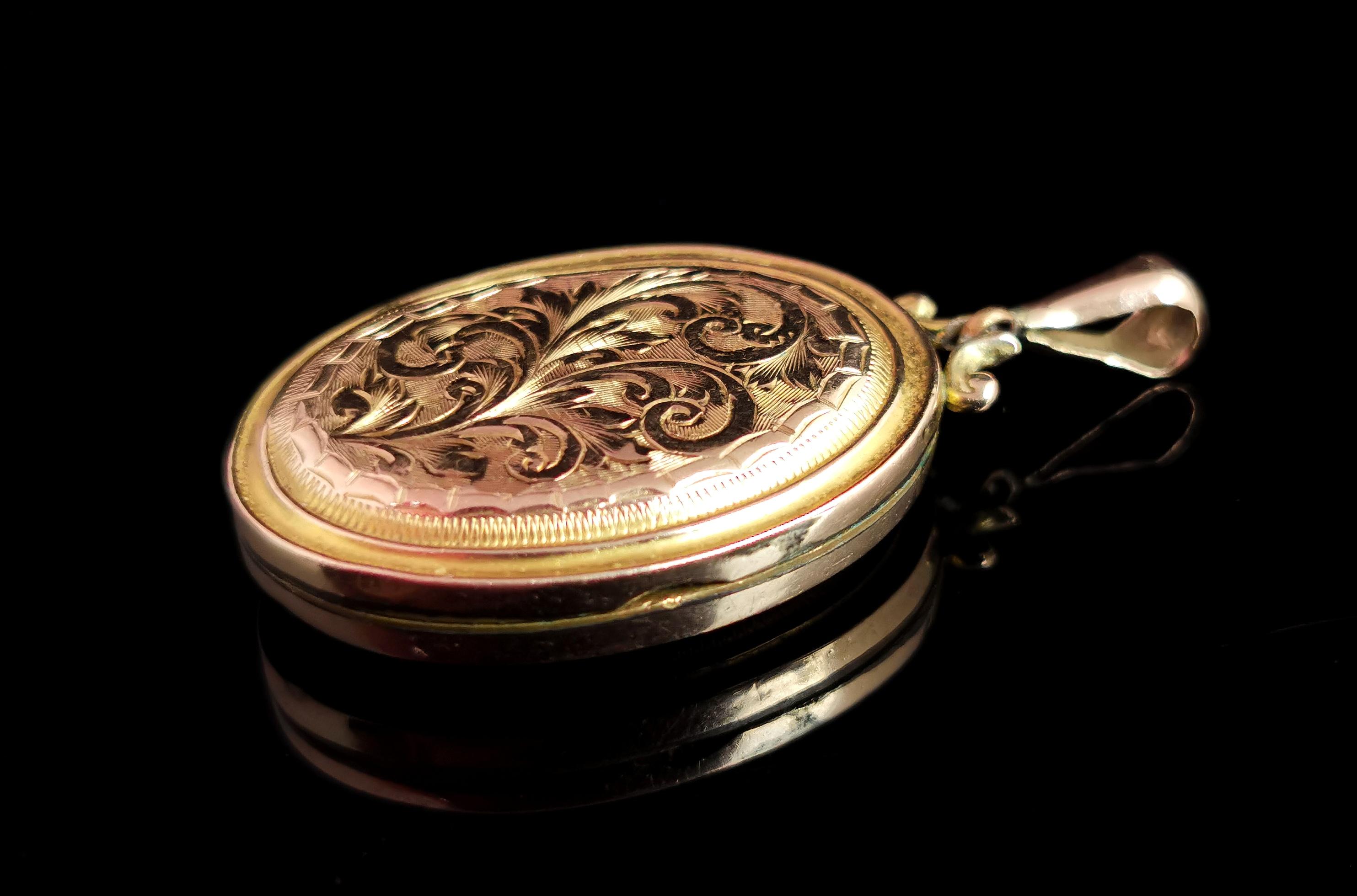 Antique Edwardian 9k Gold Front and Back Locket, Love Heart, Engraved 3