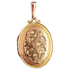 Antique Edwardian 9k Gold Front and Back Locket, Love Heart, Engraved