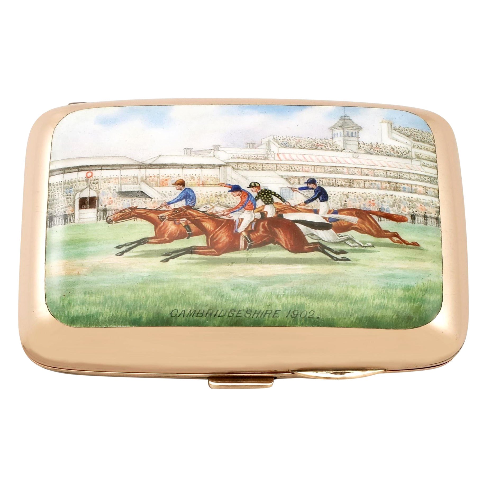 Antique Edwardian 9K Rose Gold and Enamel Cigarette Case