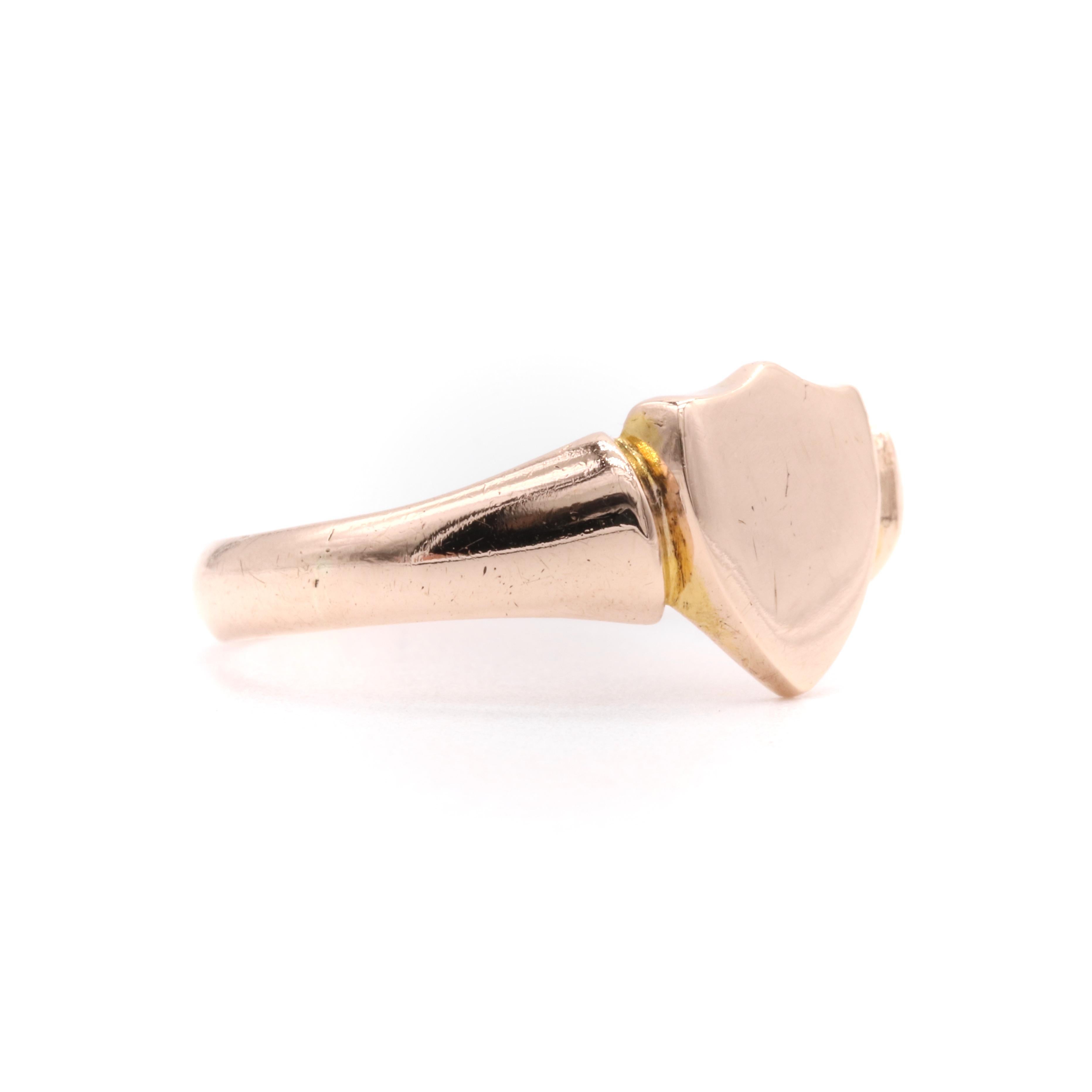 Antique Edwardian 9K Rose Gold Shield Shaped Signet Ring 1