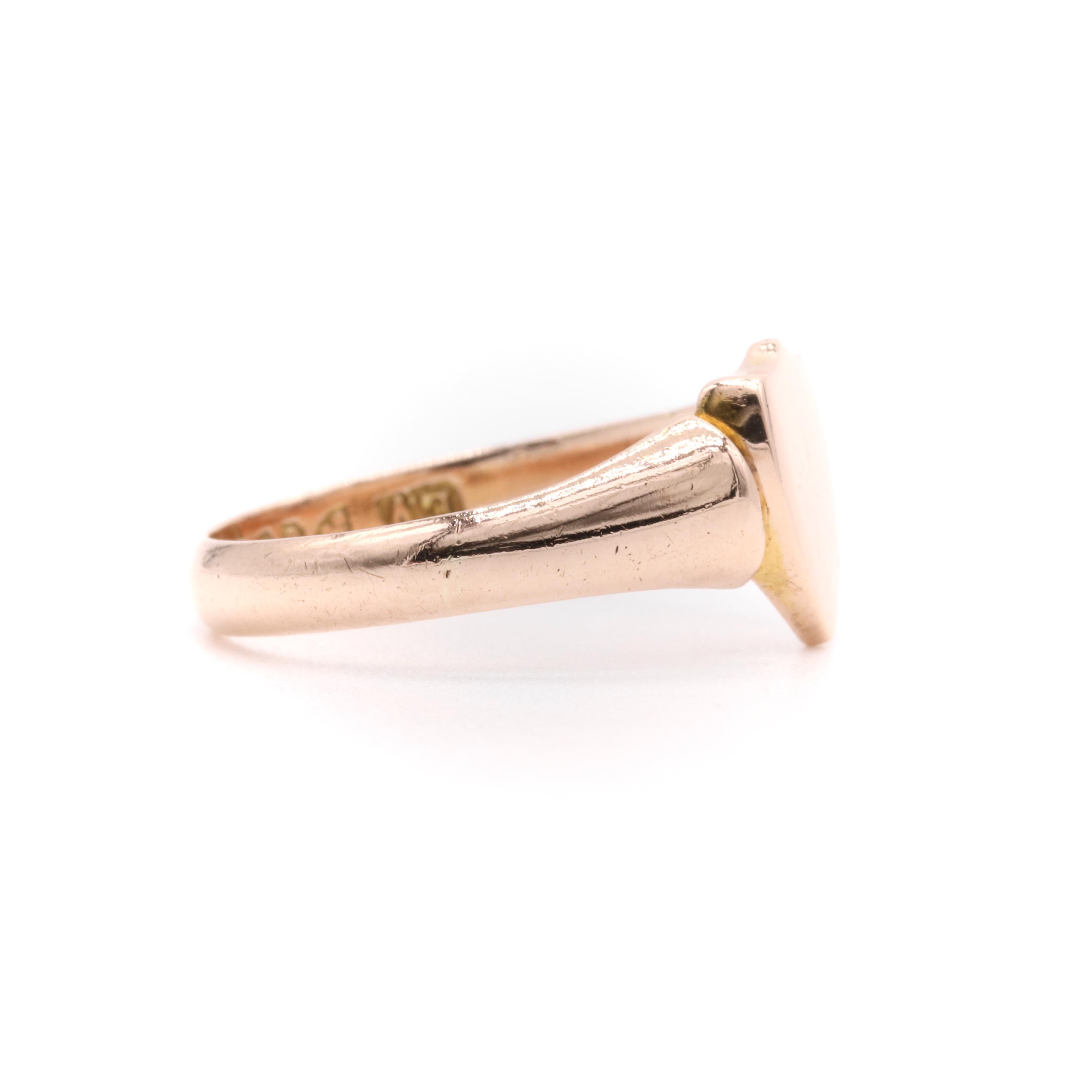 Antique Edwardian 9K Rose Gold Shield Shaped Signet Ring 2