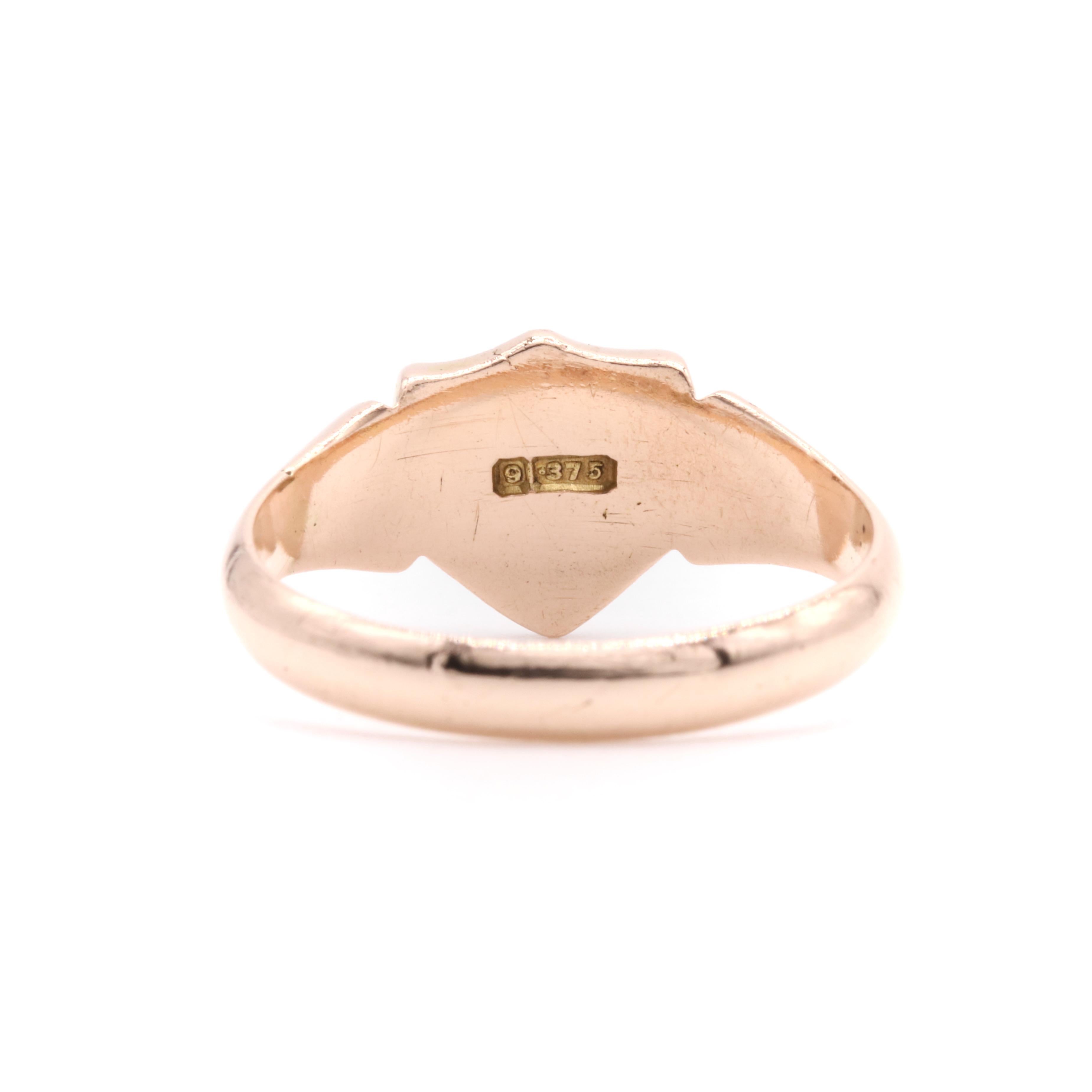 Antique Edwardian 9K Rose Gold Shield Shaped Signet Ring 3