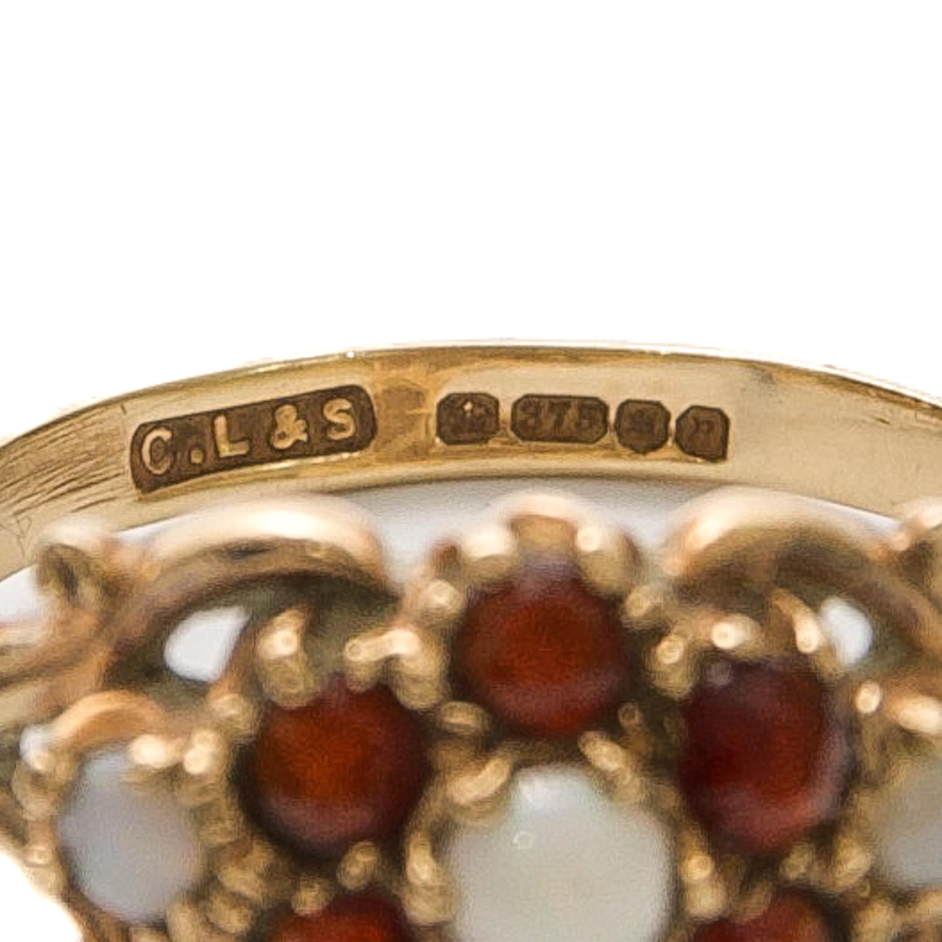 Antique Edwardian 9K Yellow Gold Opal and Garnet Halo Ring For Sale 1