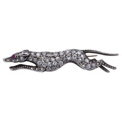 Antique Edwardian 9kt Gold and Silver Greyhound Brooch