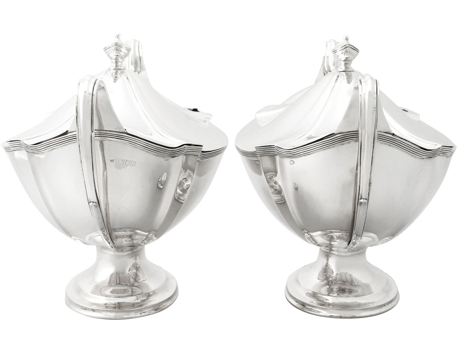 English Antique Edwardian Adams Style Sterling Silver Soup Tureens For Sale