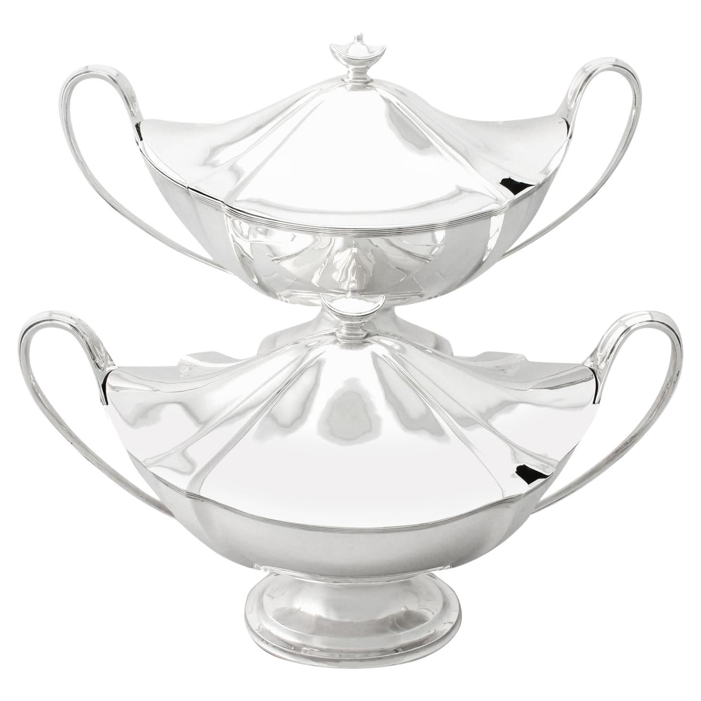 Soupières anciennes de style Adams en argent sterling édouardien