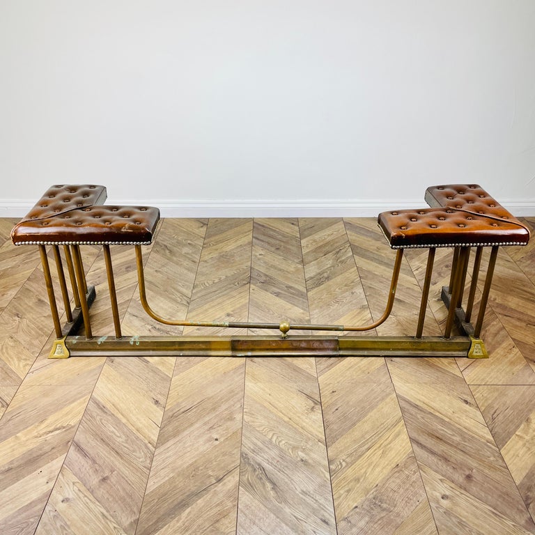 Antique Edwardian Adjustable Regent Club Fender with Leather Seats For