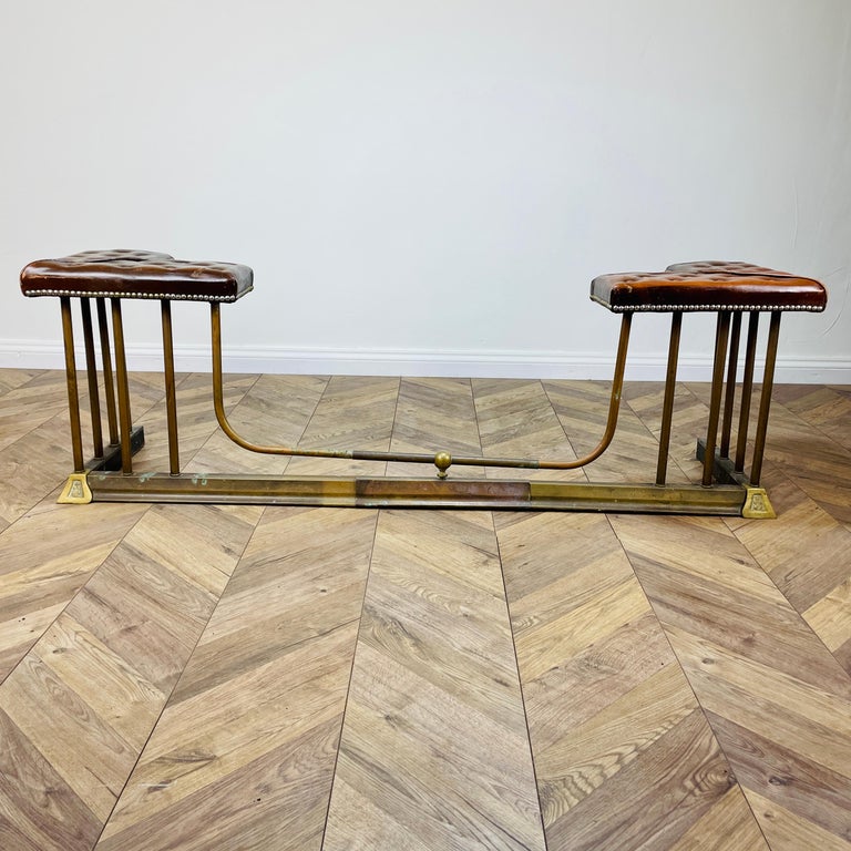 Antique Edwardian Adjustable Regent Club Fender with Leather Seats For