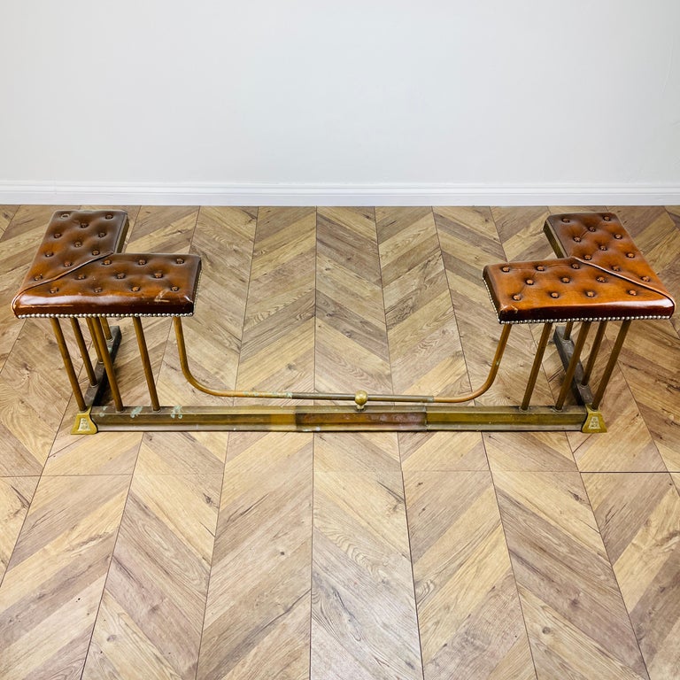 Antique Edwardian Adjustable Regent Club Fender with Leather Seats For