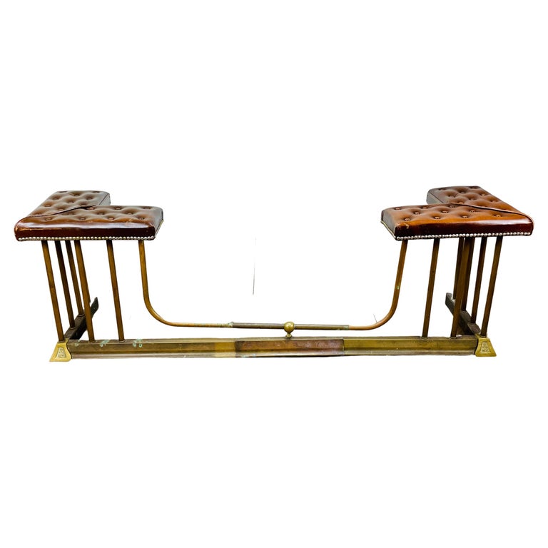 Antique Edwardian Adjustable Regent Club Fender with Leather Seats For