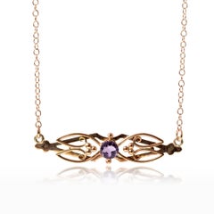 Antique Edwardian Amethyst 15ct Rose Gold Bar Necklace