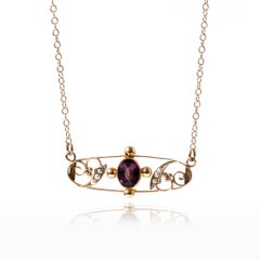 Antique Edwardian Amethyst 9ct Rose Gold Pendant Necklace