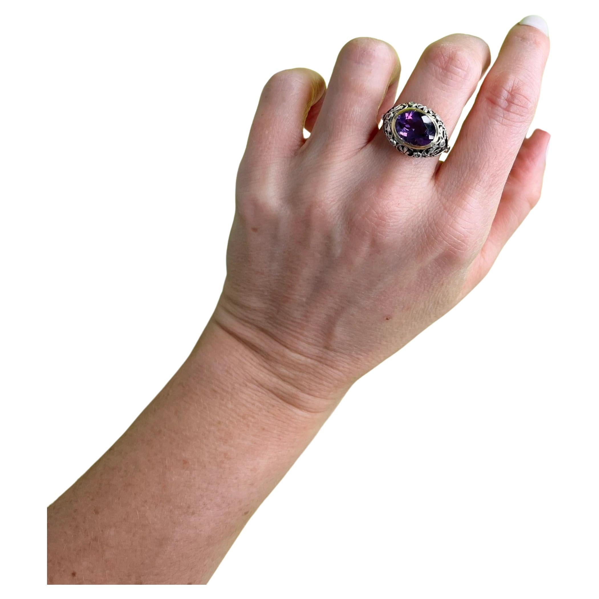 Antique Edwardian Amethyst and Diamond Yellow & White Gold Ring
