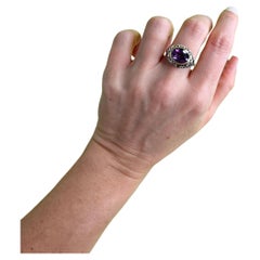 Antiker edwardianischer Amethyst- und Diamantring aus Gelb- und Weißgold