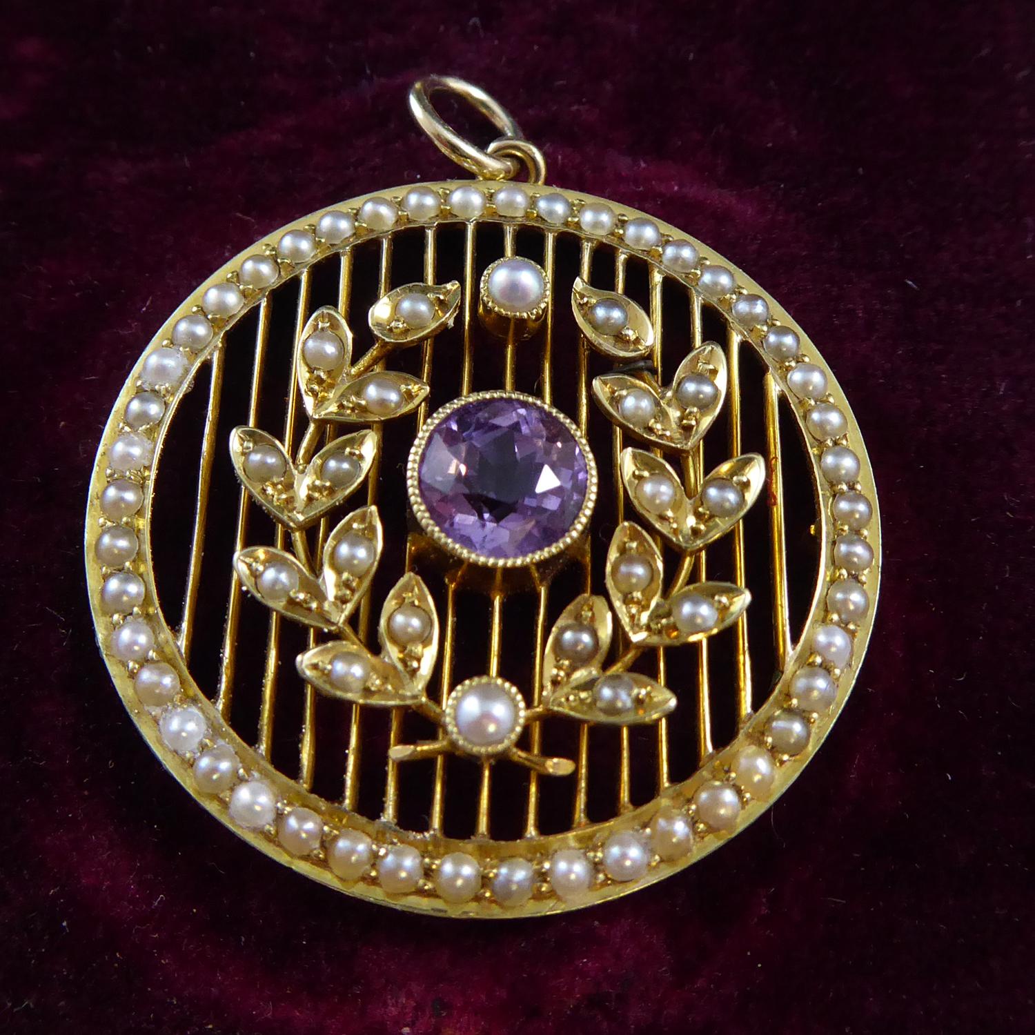 Women's Antique Edwardian Amethyst and Pearl Pendant, circa 1910