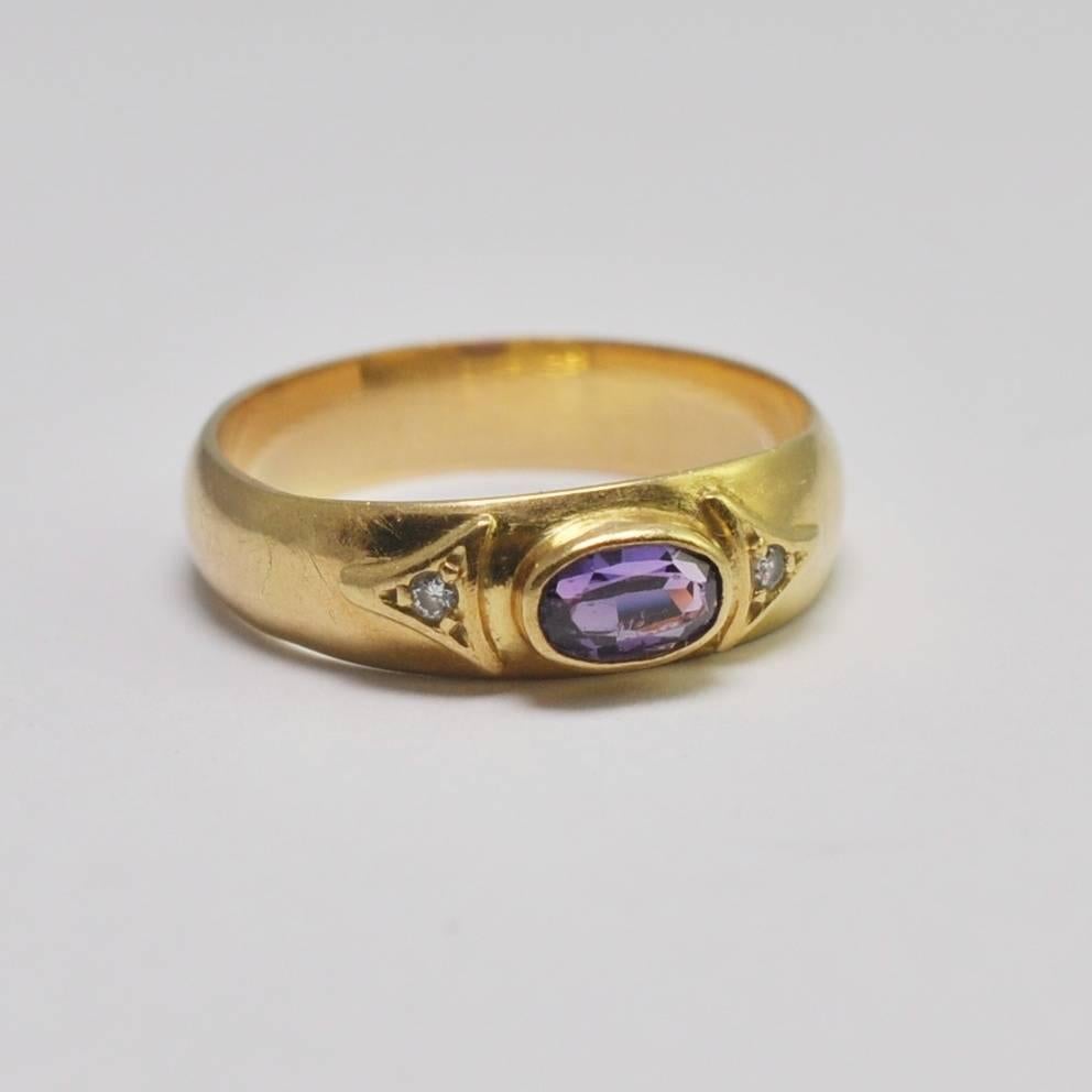 Oval Cut Antique Edwardian Amethyst Diamond Band Ring For Sale