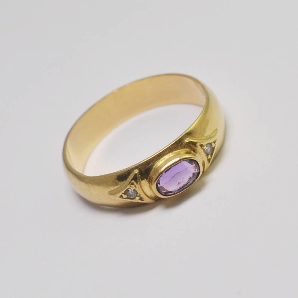 Antique Edwardian Amethyst Diamond Band Ring In Excellent Condition For Sale In ALTRINCHAM, GB