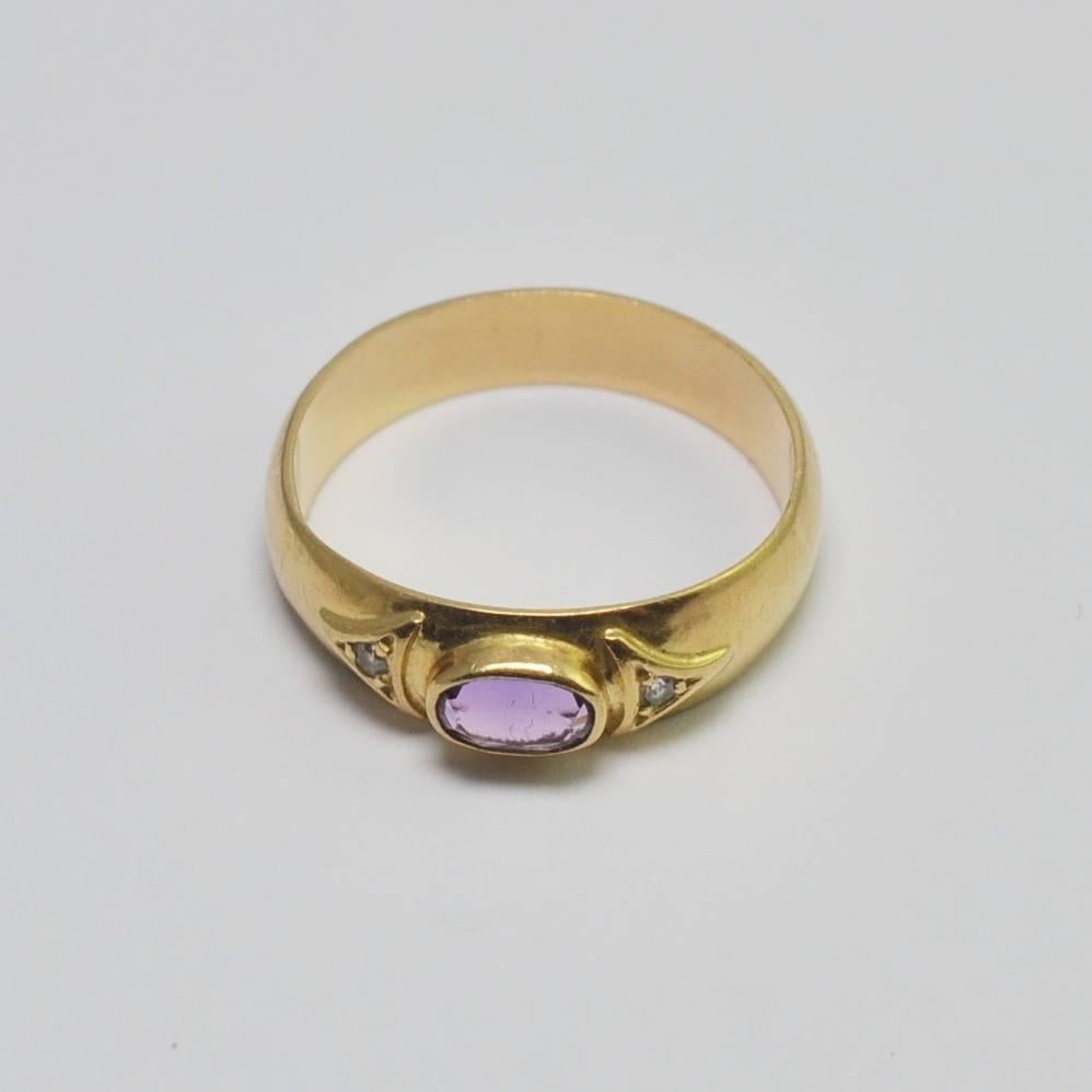 Women's Antique Edwardian Amethyst Diamond Band Ring For Sale