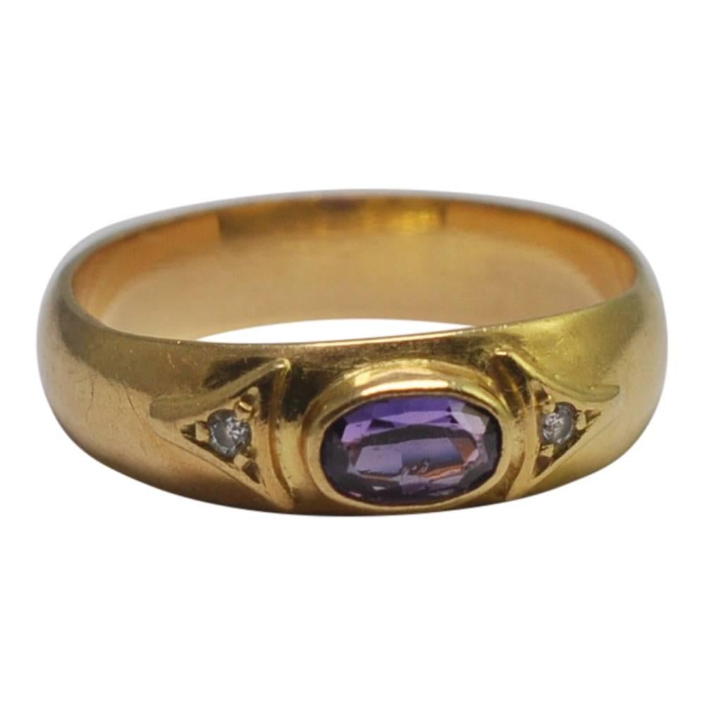Antique Edwardian Amethyst Diamond Band Ring For Sale