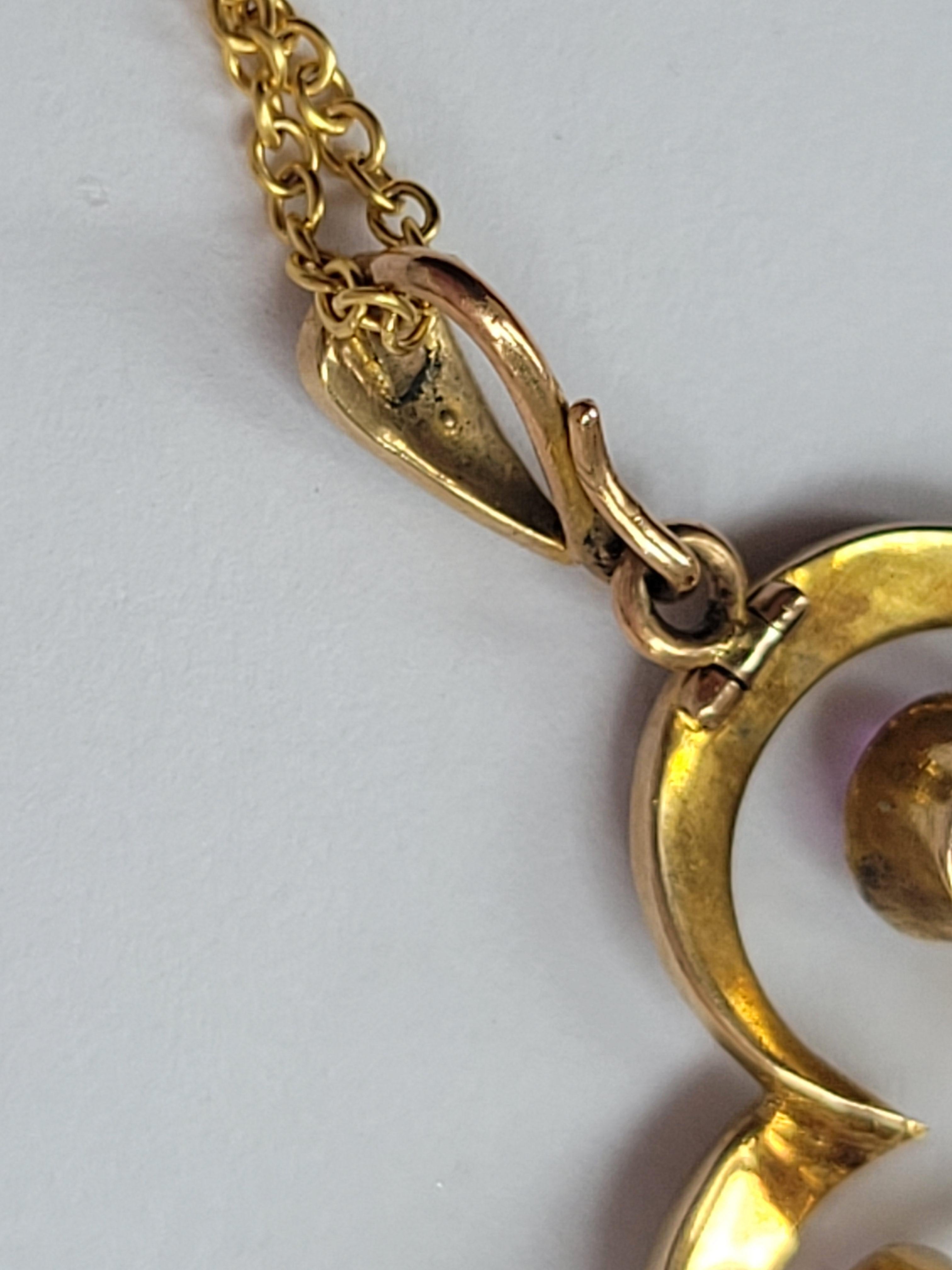 Collier pendentif broche édouardien ancien en or et perles d'améthyste Excellent état - En vente à Boston, Lincolnshire
