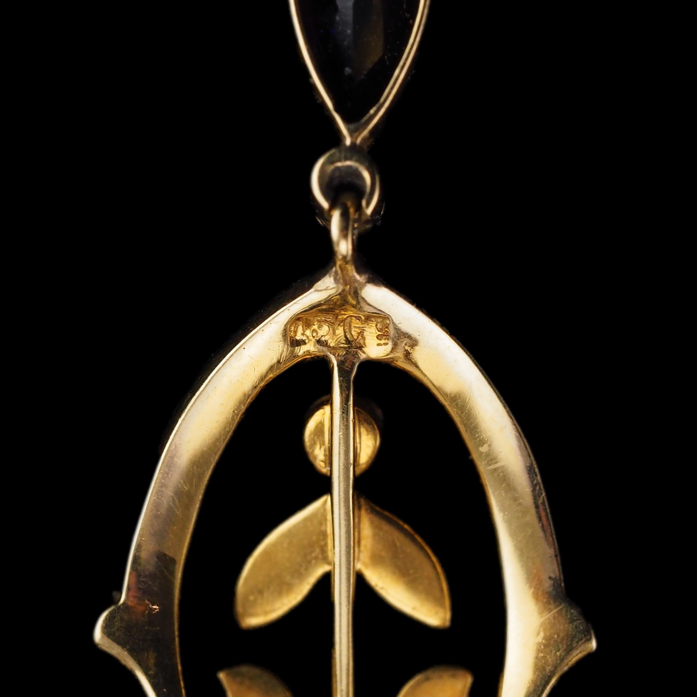 Antique Edwardian Amethyst & Seed Pearl 15K Gold Pendant Necklace Art Nouveau  For Sale 4
