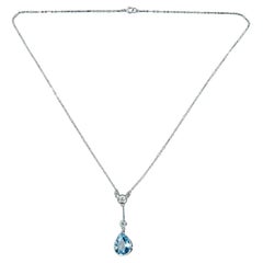 Antique Edwardian Aquamarine Diamond Lavaliere Necklace in 5ct Aqua, circa 1910