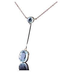 Antique Edwardian Aquamarine Necklace Lavalier Drop Design 9K Gold - c.1900