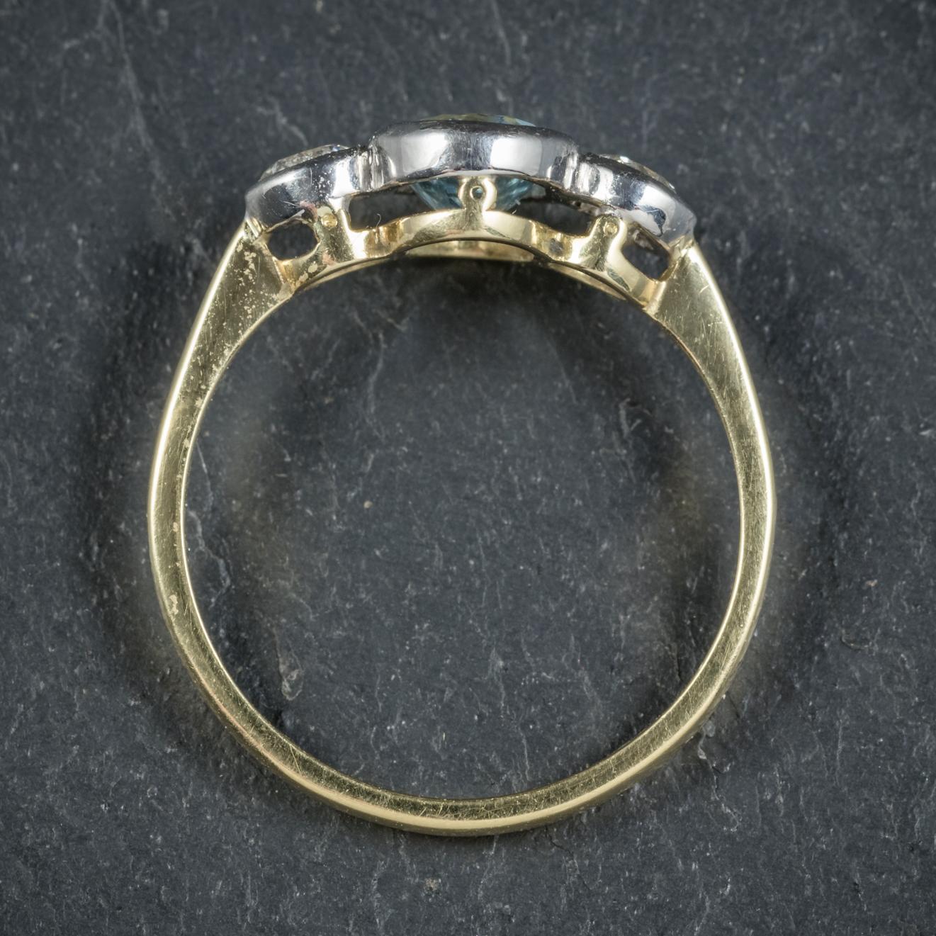 Antique Edwardian Aquamarine Trilogy 18 Carat Gold circa 1910 Ring 3