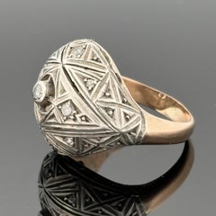 Antique Edwardian/ Art Deco 14k & Silver Diamond Dome Ring