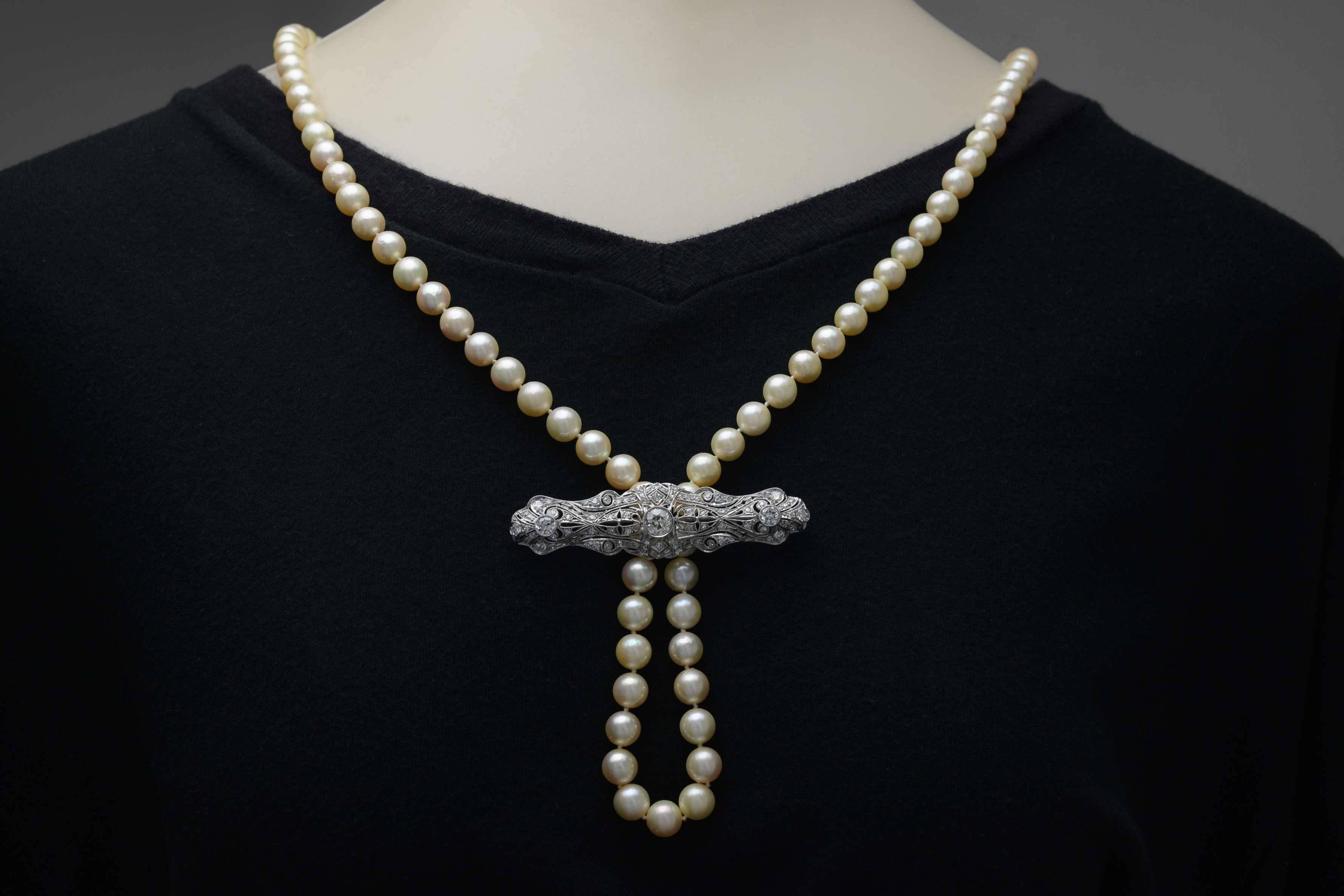 Art Deco Edwardian 3.46 Carat Diamond Platinum Brooch Necklace For Sale