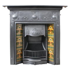 Antique Edwardian Art Nouveau Cast Iron All in One Fireplace