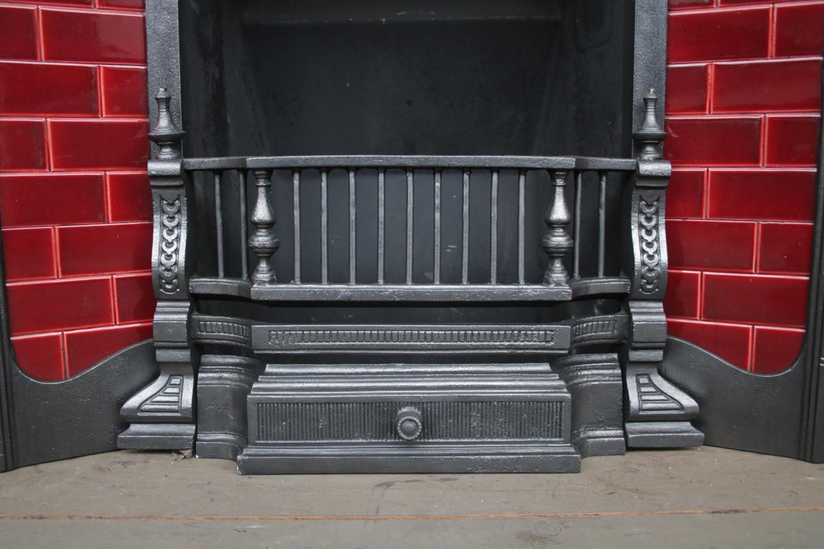 English Antique Edwardian Art Nouveau Cast Iron and Copper Fireplace Insert