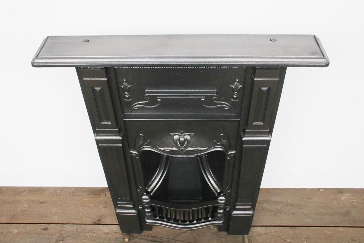 English Antique Edwardian Art Nouveau Cast Iron Bedroom Combination Fireplace