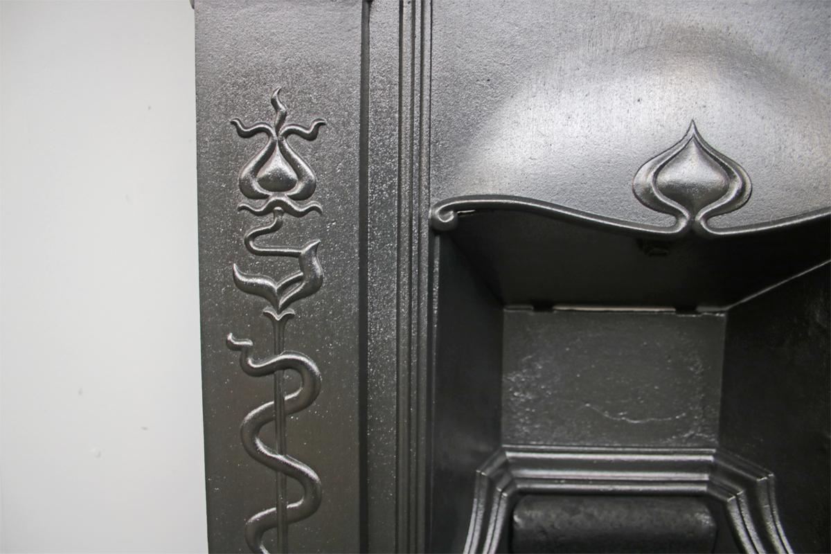 20th Century Antique Edwardian Art Nouveau Cast Iron Bedroom Combination Fireplace